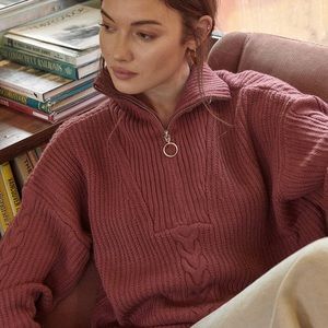 *ONE LEFT* Liv Cable Knit Half Zip Oversize Sweater